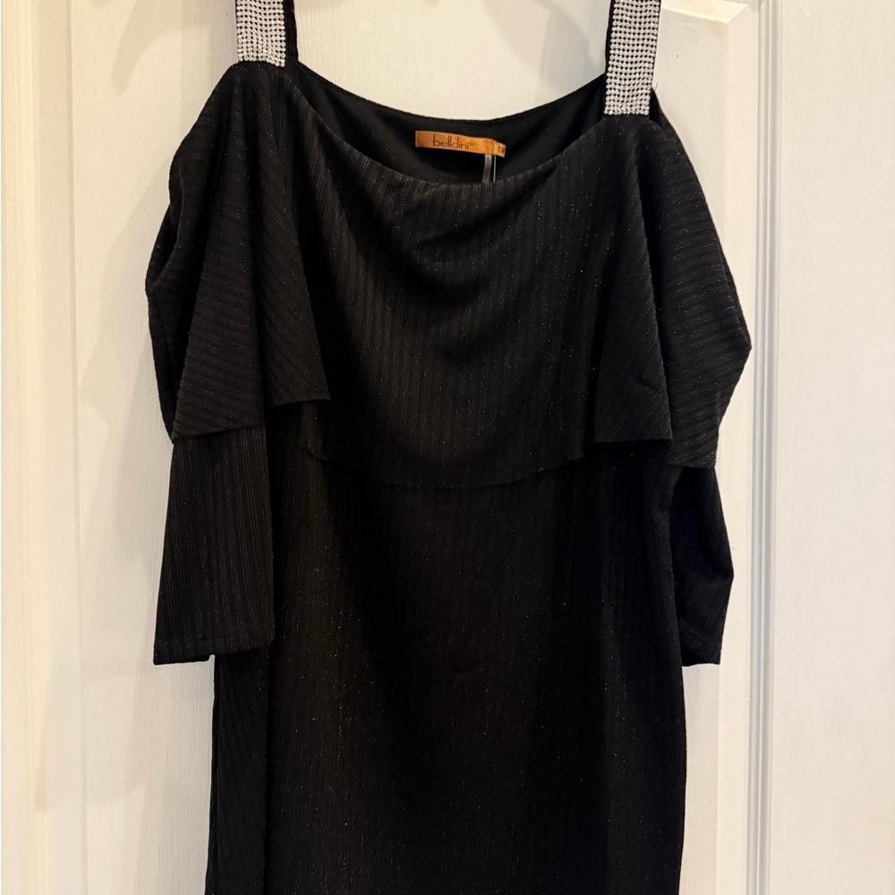 Belldini Black Long Sleeve Dress with Rhinestone Straps
